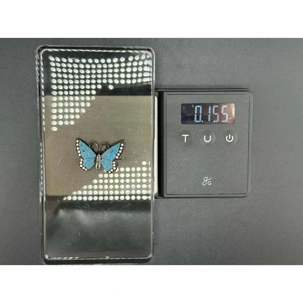 Vintage 925 Sterling Silver Blue Enamel Butterfly Brooch Pin 051 (80)